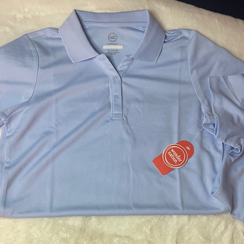 Kids- Wonder Nation- Light Blue Polo Shirt-moisture wicking-UPF 30